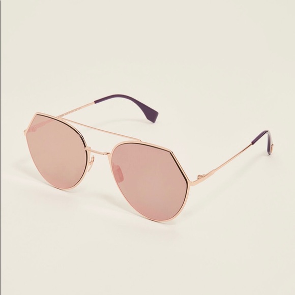 FENDI 0194 Rose Gold-Tone Blue Round Sunglasses